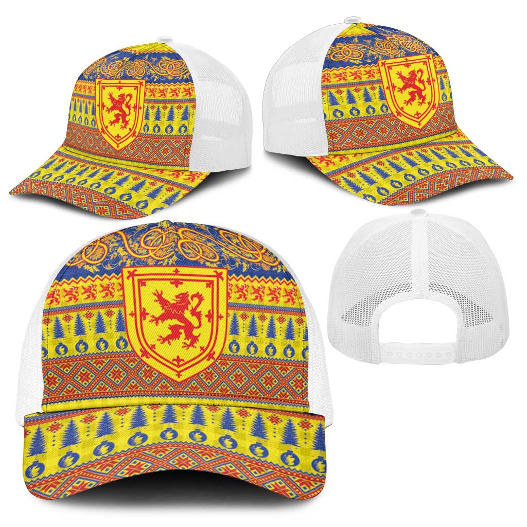 Scottish Christmas Baseball Net Cap Scotland Thistle and Celtic Knot Yellow-Red Color - Wonder Print Shop