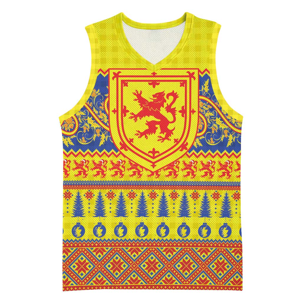 Scottish Christmas Basketball Jersey Scotland Thistle and Celtic Knot Yellow-Red Color - Wonder Print Shop