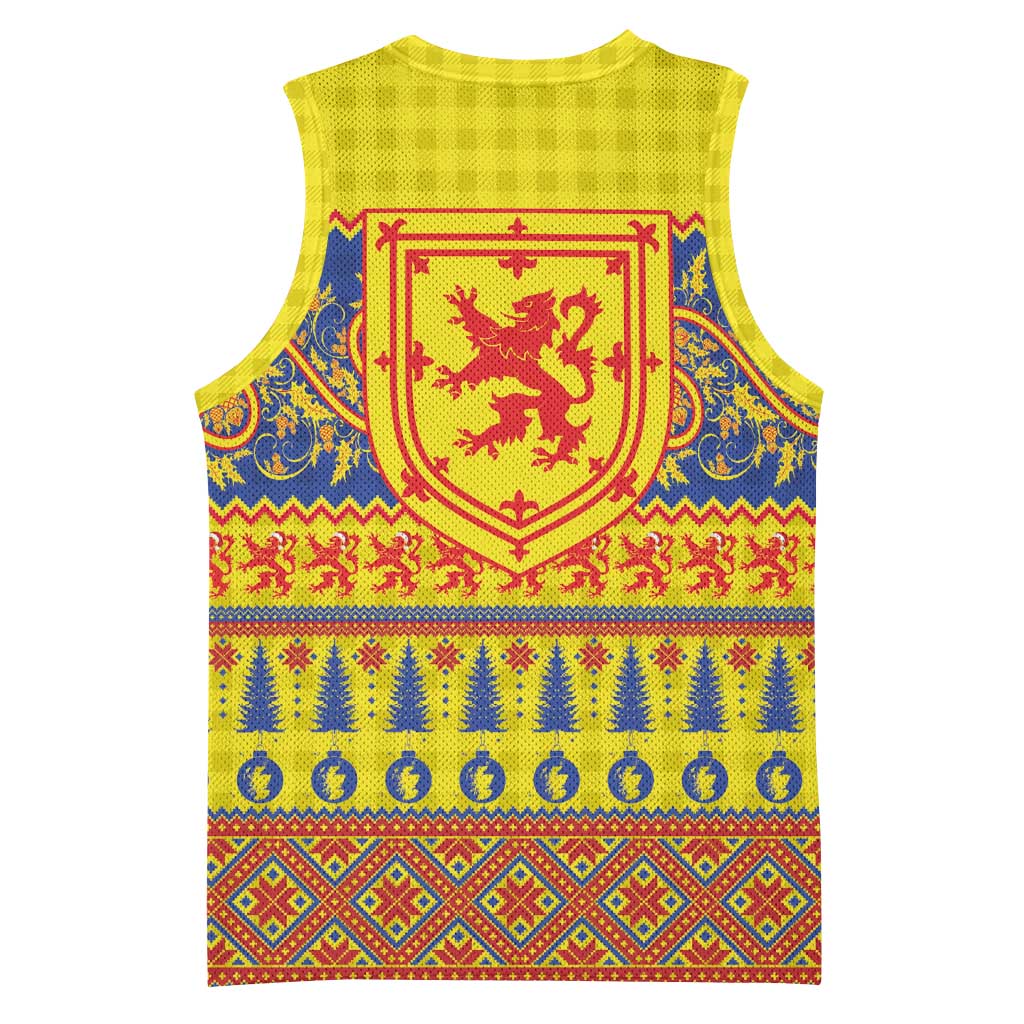 Scottish Christmas Basketball Jersey Scotland Thistle and Celtic Knot Yellow-Red Color - Wonder Print Shop