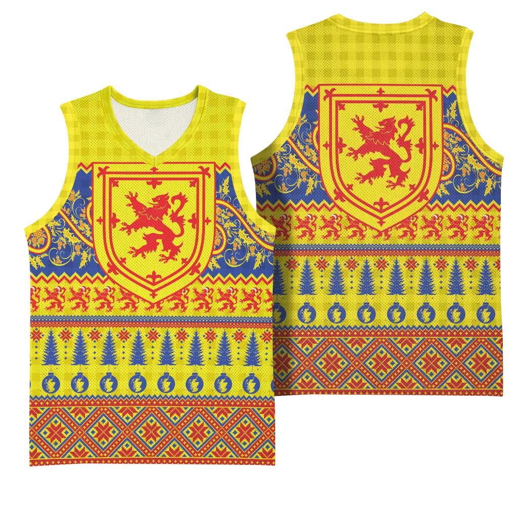 Scottish Christmas Basketball Jersey Scotland Thistle and Celtic Knot Yellow-Red Color - Wonder Print Shop