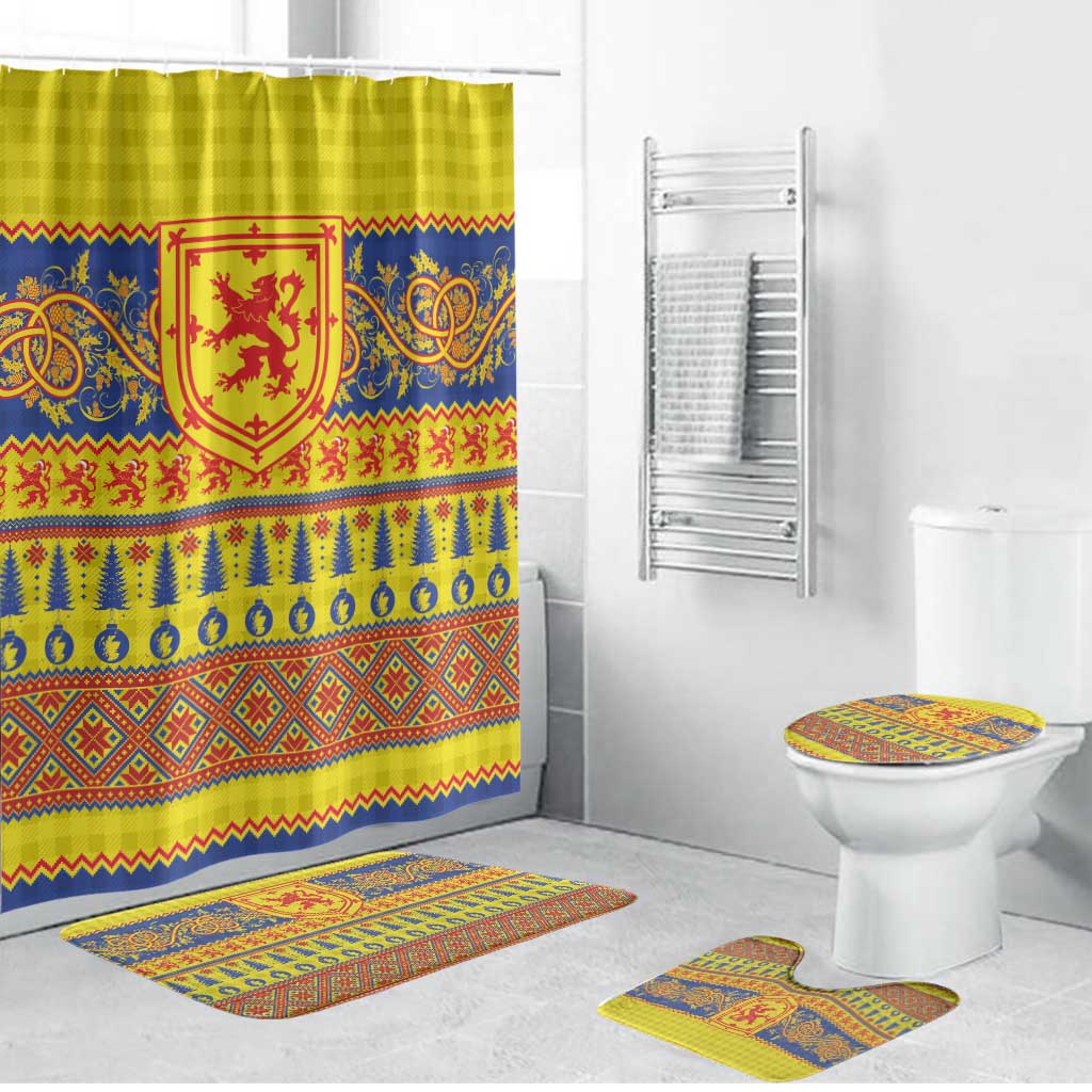 Scottish Christmas Bathroom Set Scotland Thistle and Celtic Knot Yellow-Red Color - Wonder Print Shop