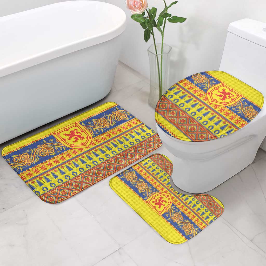 Scottish Christmas Bathroom Set Scotland Thistle and Celtic Knot Yellow-Red Color - Wonder Print Shop