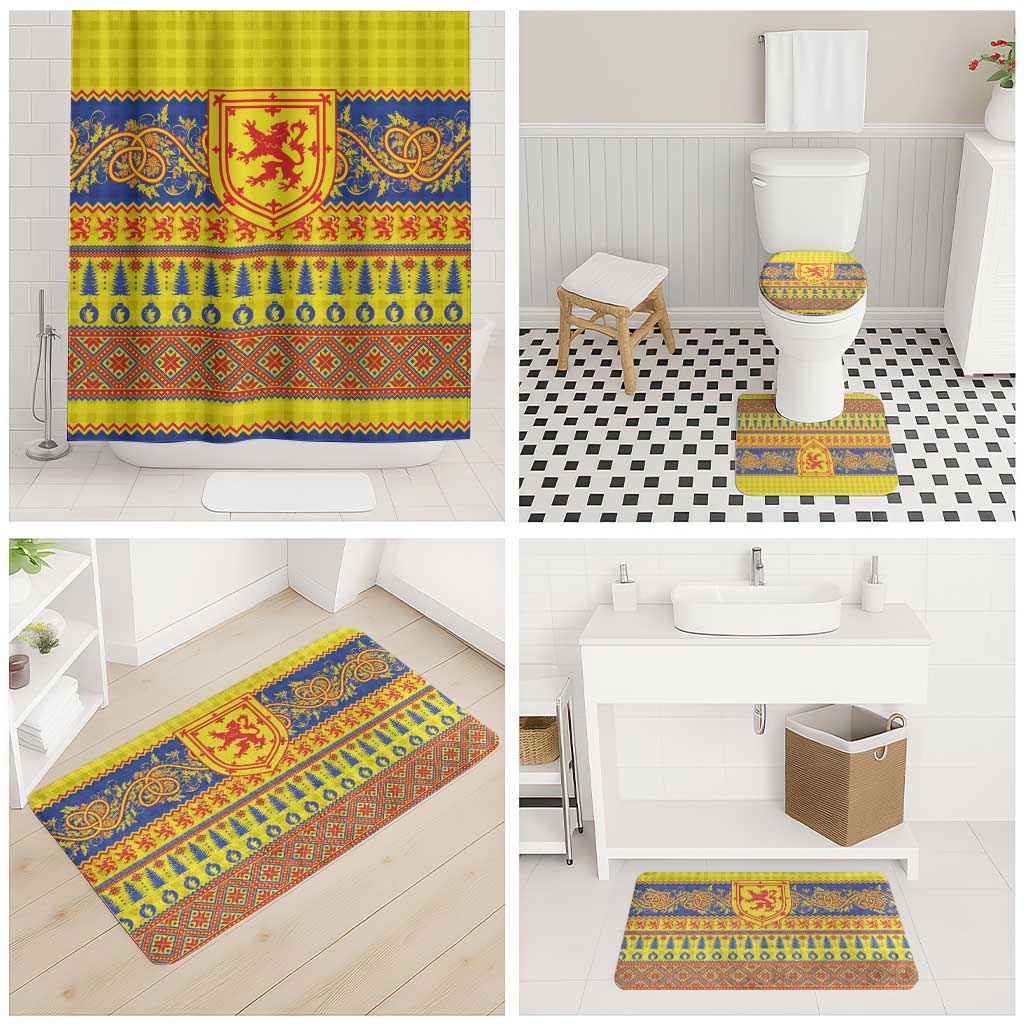 Scottish Christmas Bathroom Set Scotland Thistle and Celtic Knot Yellow-Red Color - Wonder Print Shop