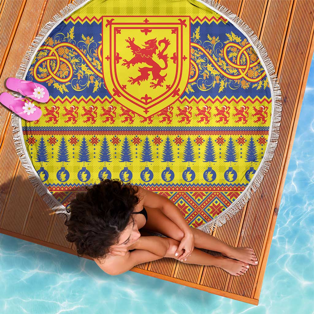 Scottish Christmas Beach Blanket Scotland Thistle and Celtic Knot Yellow-Red Color - Wonder Print Shop