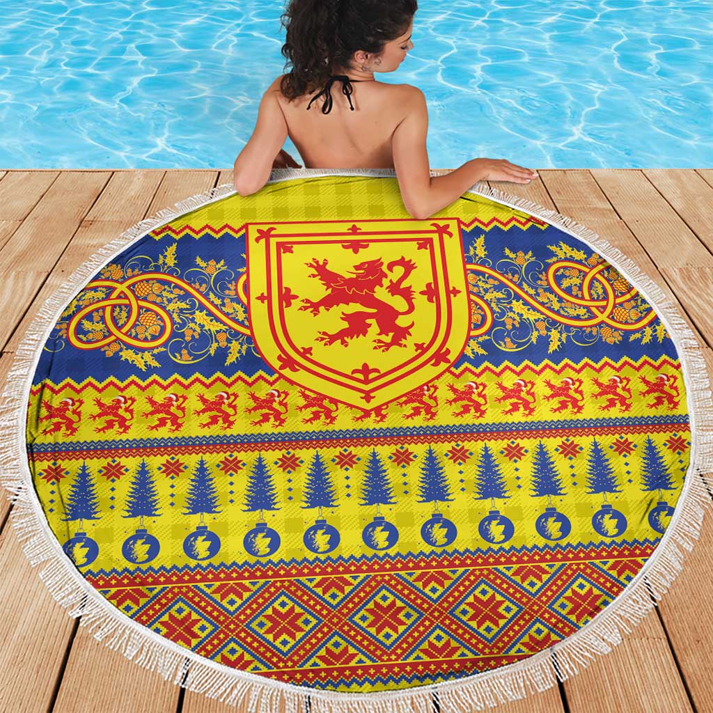 Scottish Christmas Beach Blanket Scotland Thistle and Celtic Knot Yellow-Red Color - Wonder Print Shop