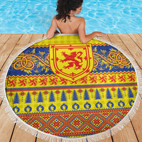 Scottish Christmas Beach Blanket Scotland Thistle and Celtic Knot Yellow-Red Color - Wonder Print Shop