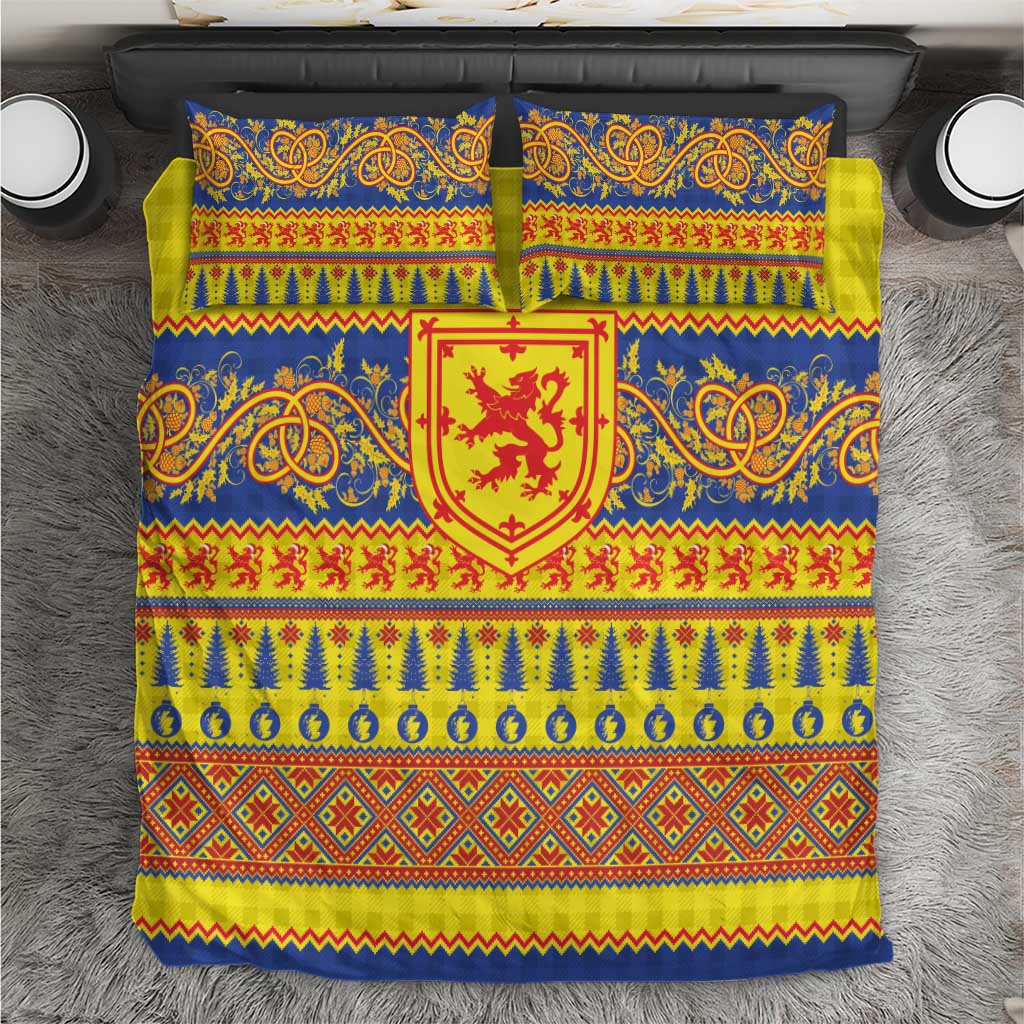 Scottish Christmas Bedding Set Scotland Thistle and Celtic Knot Yellow-Red Color - Wonder Print Shop