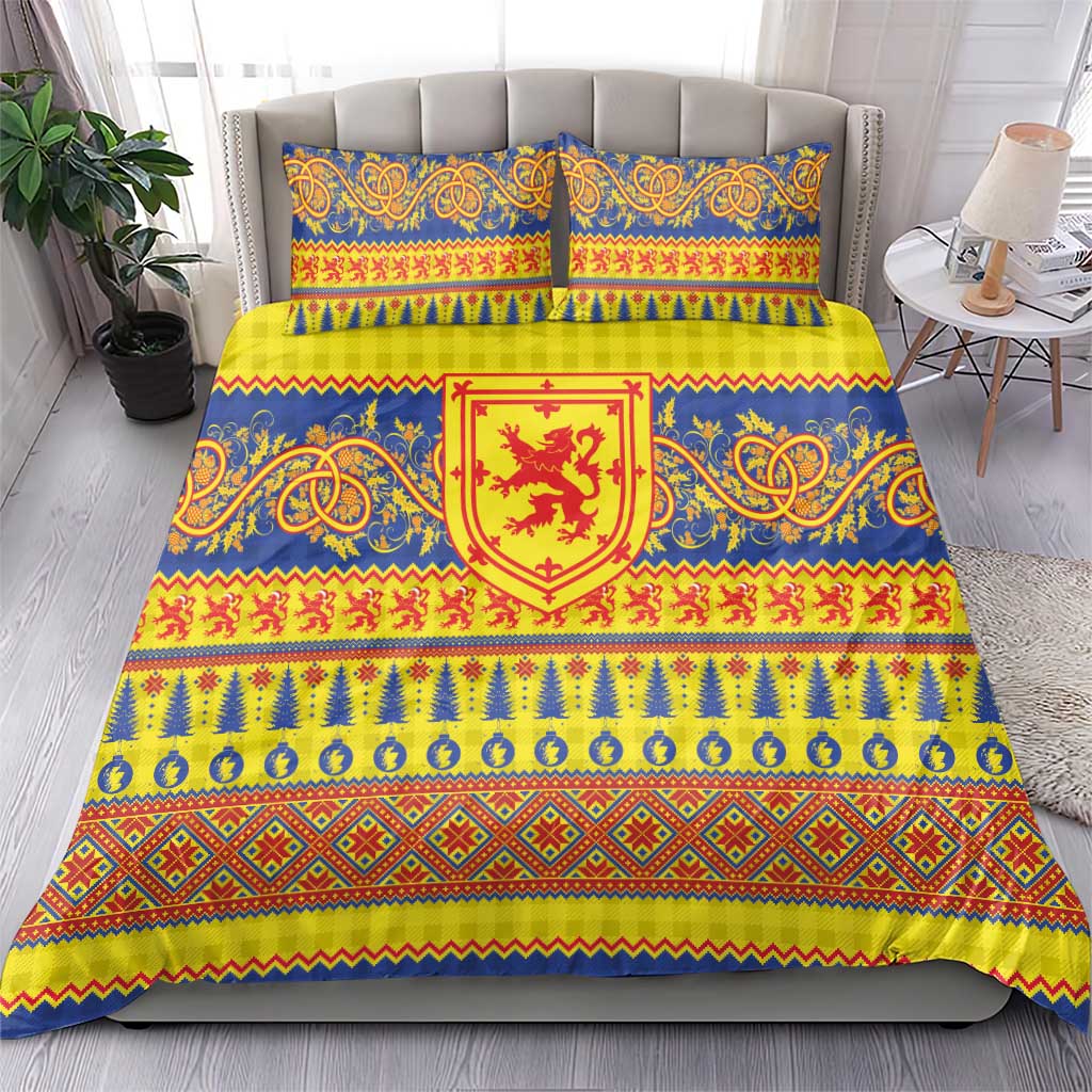 Scottish Christmas Bedding Set Scotland Thistle and Celtic Knot Yellow-Red Color - Wonder Print Shop