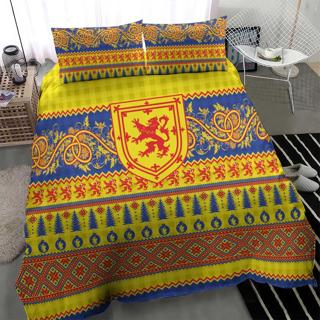 Scottish Christmas Bedding Set Scotland Thistle and Celtic Knot Yellow-Red Color - Wonder Print Shop