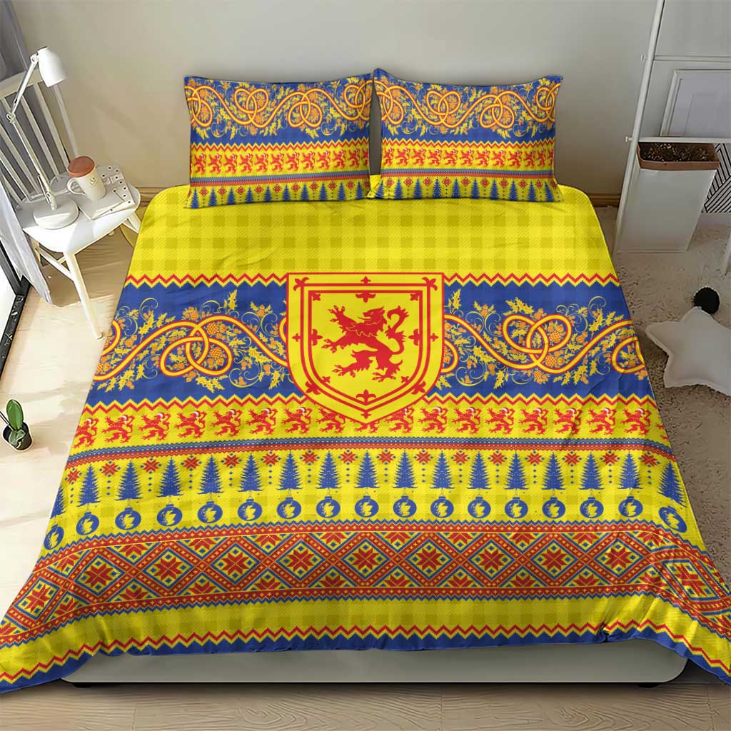 Scottish Christmas Bedding Set Scotland Thistle and Celtic Knot Yellow-Red Color - Wonder Print Shop