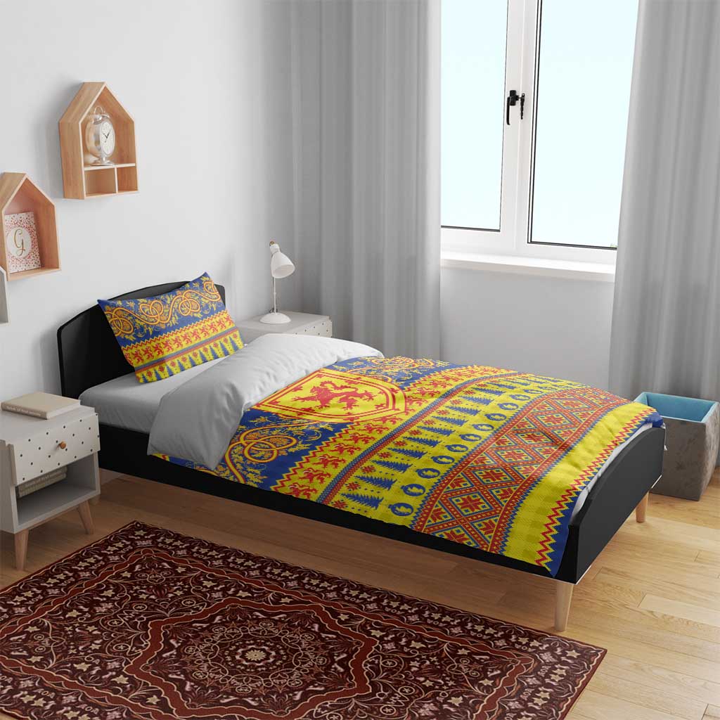 Scottish Christmas Bedding Set Scotland Thistle and Celtic Knot Yellow-Red Color - Wonder Print Shop