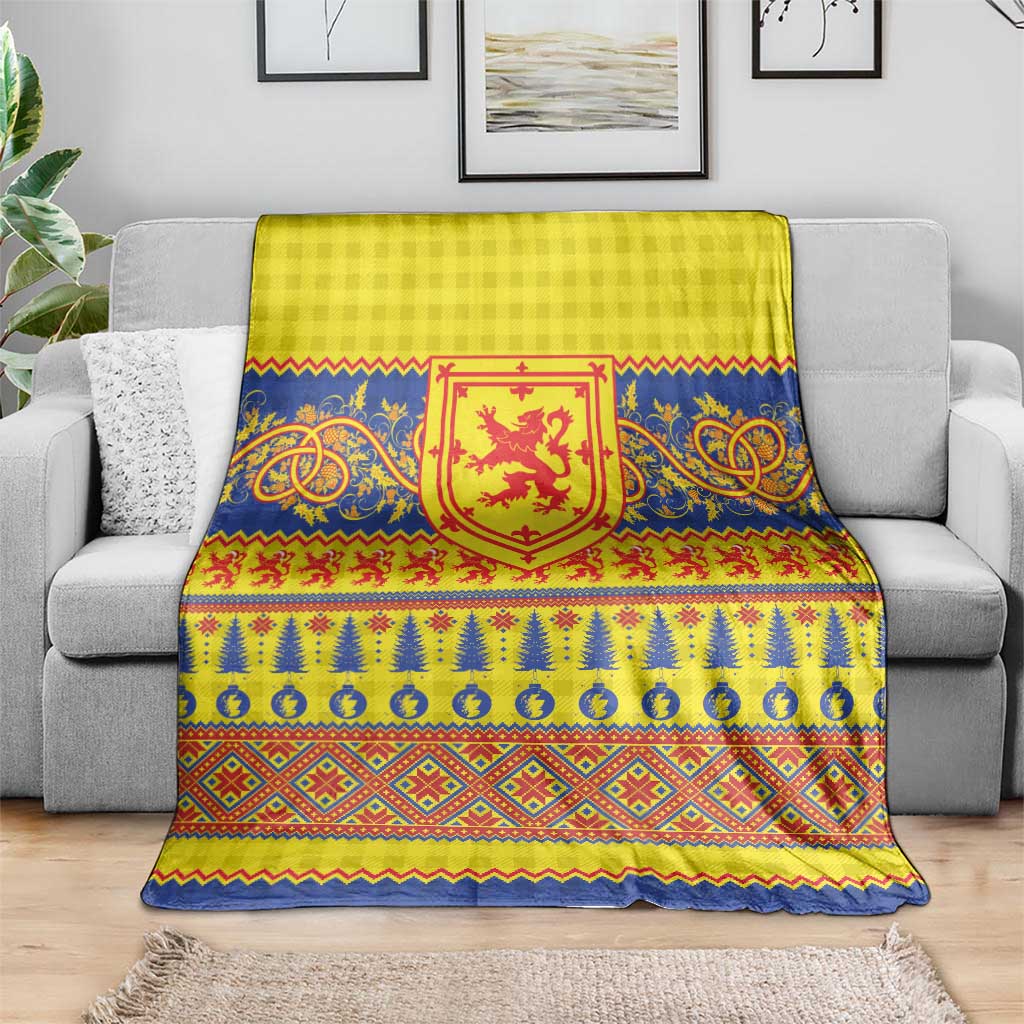 Scottish Christmas Blanket Scotland Thistle and Celtic Knot Yellow-Red Color - Wonder Print Shop