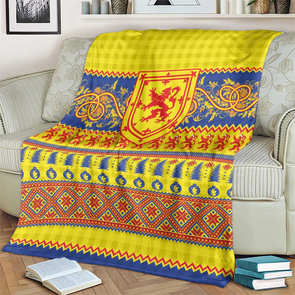 Scottish Christmas Blanket Scotland Thistle and Celtic Knot Yellow-Red Color - Wonder Print Shop
