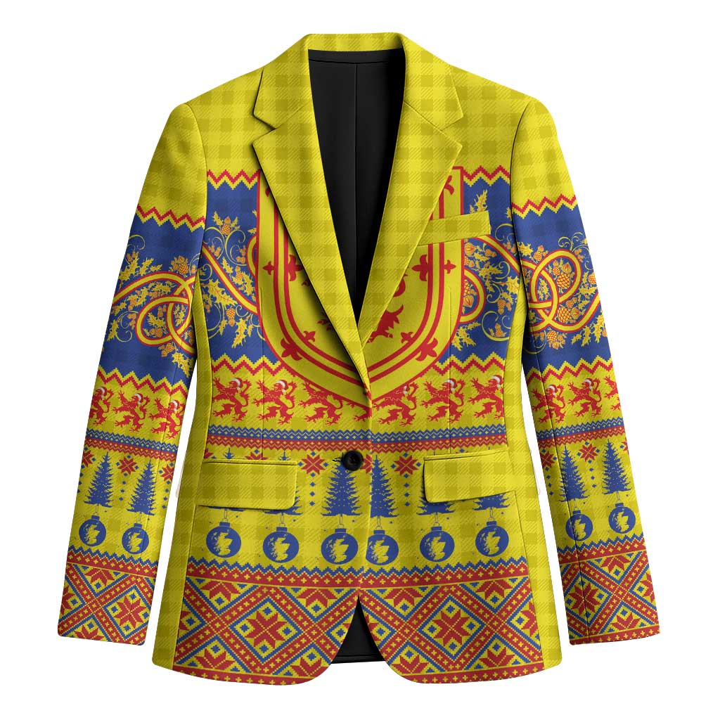 Scottish Christmas Blazer Scotland Thistle and Celtic Knot Yellow-Red Color - Wonder Print Shop