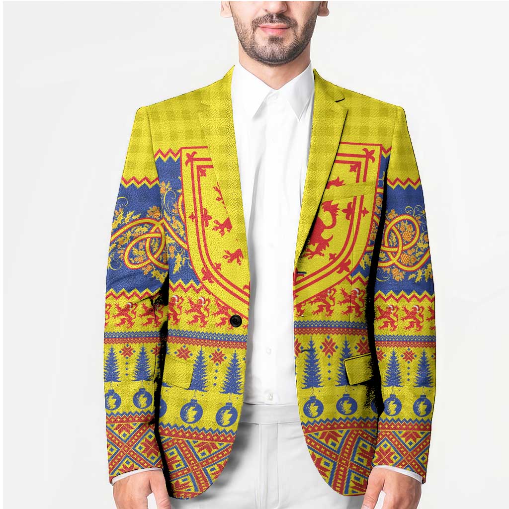 Scottish Christmas Blazer Scotland Thistle and Celtic Knot Yellow-Red Color - Wonder Print Shop