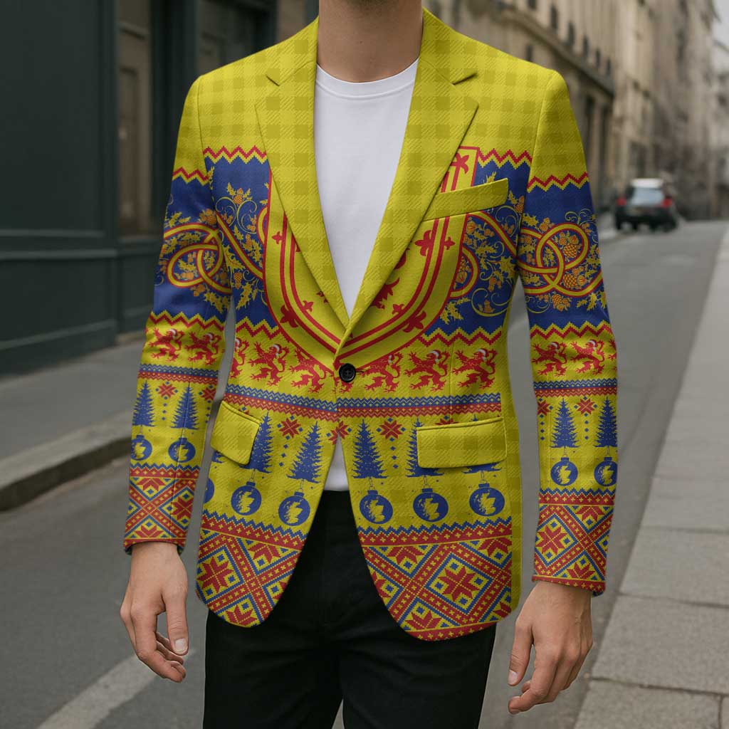 Scottish Christmas Blazer Scotland Thistle and Celtic Knot Yellow-Red Color - Wonder Print Shop