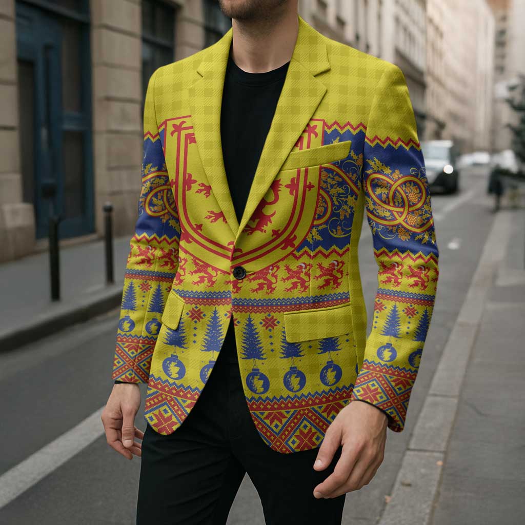 Scottish Christmas Blazer Scotland Thistle and Celtic Knot Yellow-Red Color - Wonder Print Shop