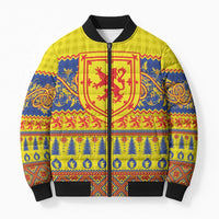 Scottish Christmas Bomber Puffer Jacket Scotland Thistle and Celtic Knot Yellow-Red Color - Wonder Print Shop