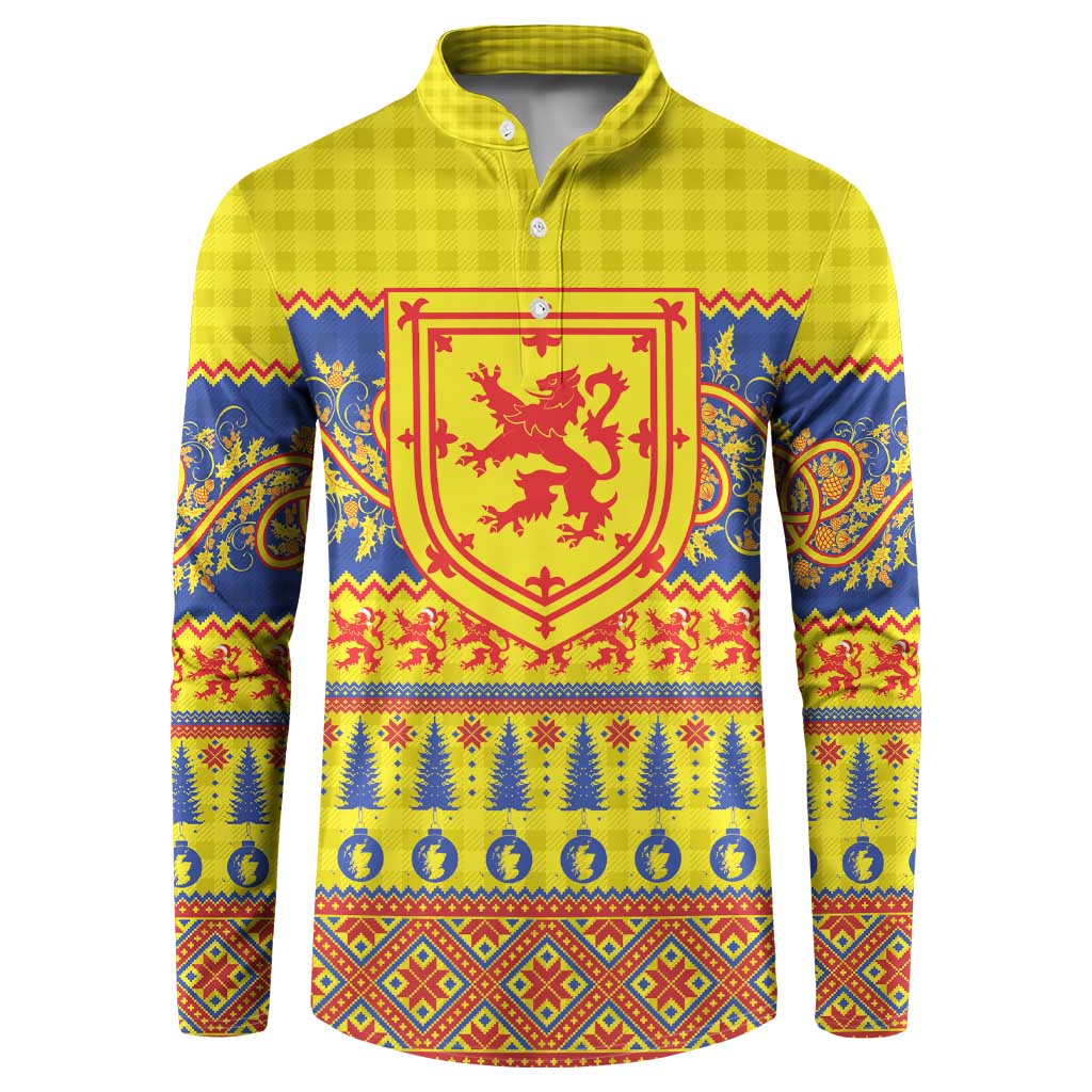 Scottish Christmas Button Sweatshirt Scotland Thistle and Celtic Knot Yellow-Red Color - Wonder Print Shop