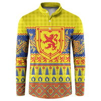 Scottish Christmas Button Sweatshirt Scotland Thistle and Celtic Knot Yellow-Red Color - Wonder Print Shop