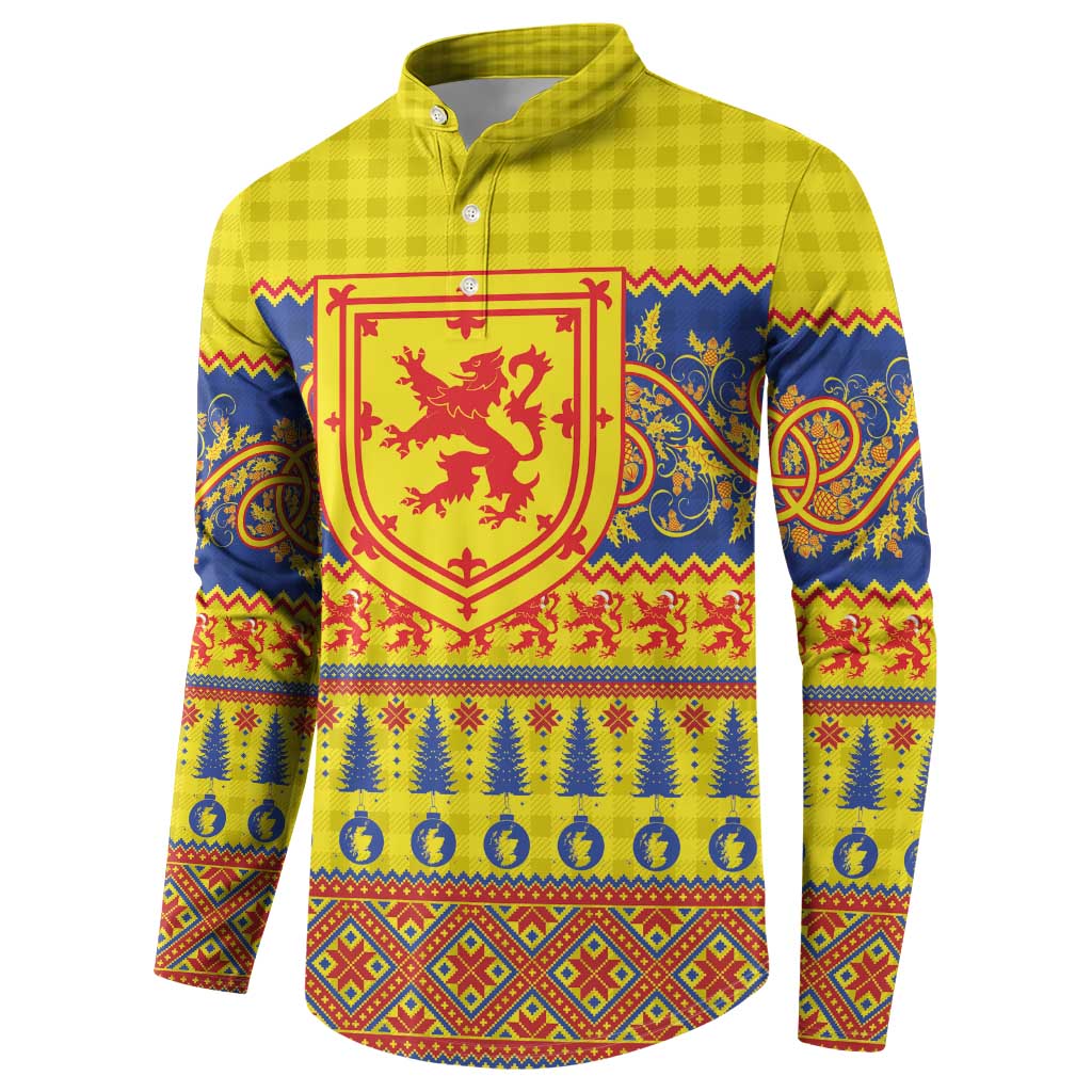 Scottish Christmas Button Sweatshirt Scotland Thistle and Celtic Knot Yellow-Red Color - Wonder Print Shop