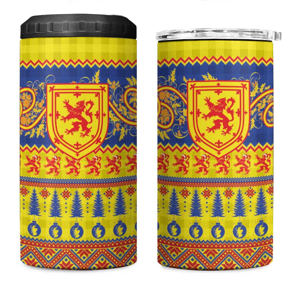 Scottish Christmas 4 in 1 Can Cooler Tumbler Scotland Thistle and Celtic Knot Yellow-Red Color - Wonder Print Shop