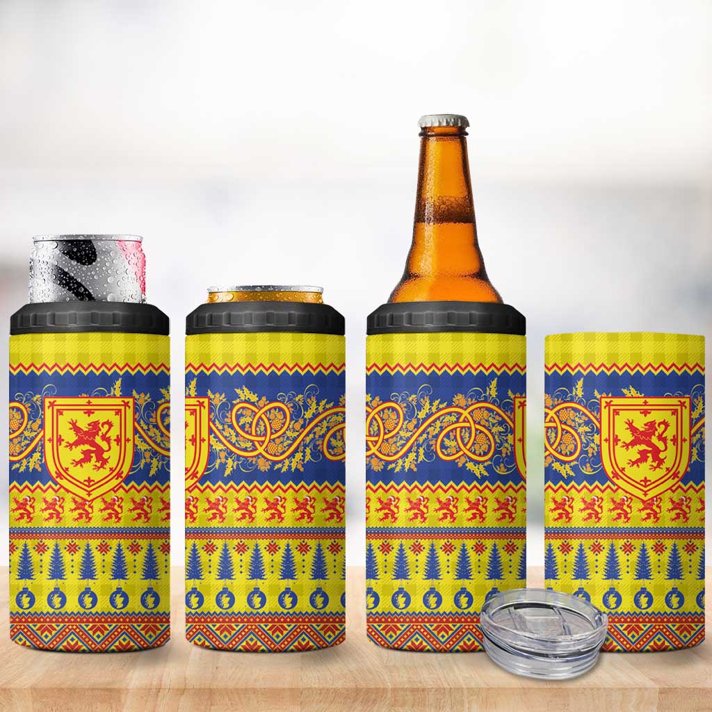 Scottish Christmas 4 in 1 Can Cooler Tumbler Scotland Thistle and Celtic Knot Yellow-Red Color - Wonder Print Shop