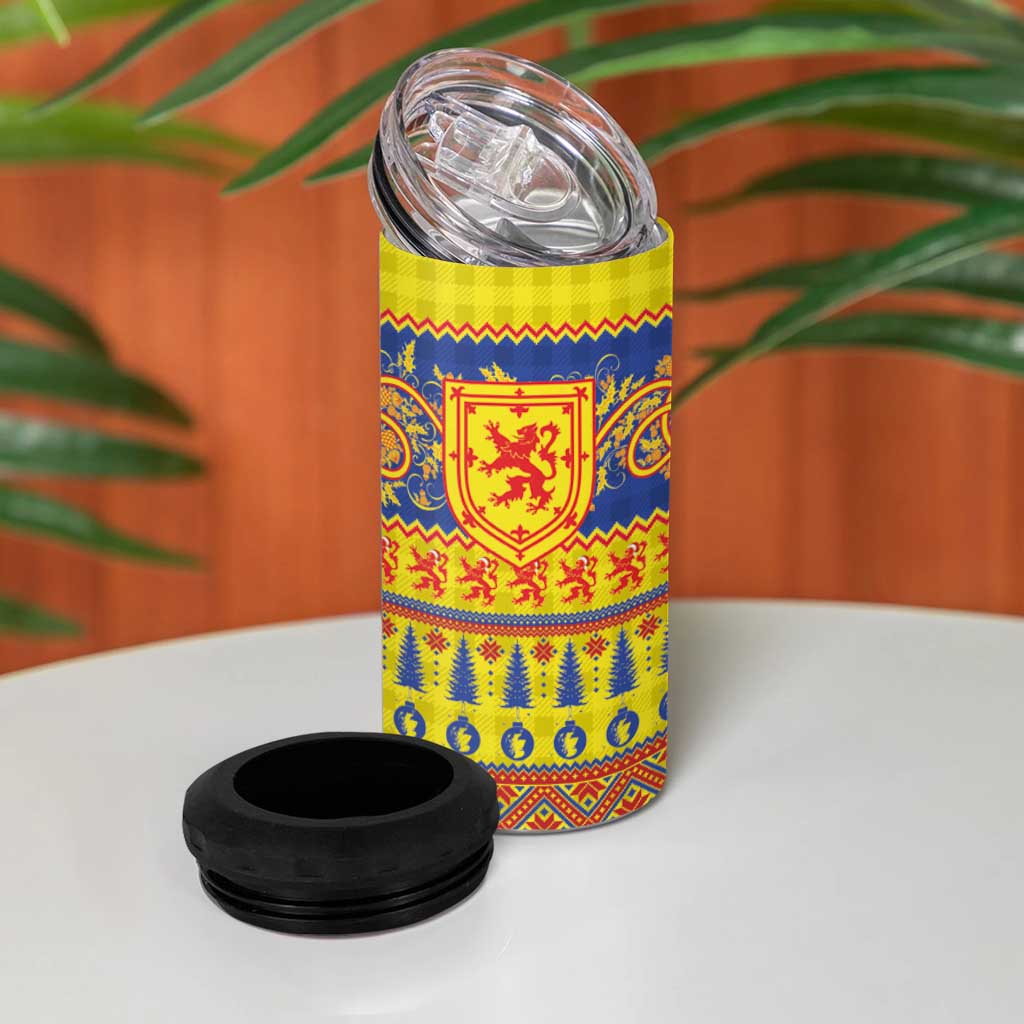 Scottish Christmas 4 in 1 Can Cooler Tumbler Scotland Thistle and Celtic Knot Yellow-Red Color - Wonder Print Shop