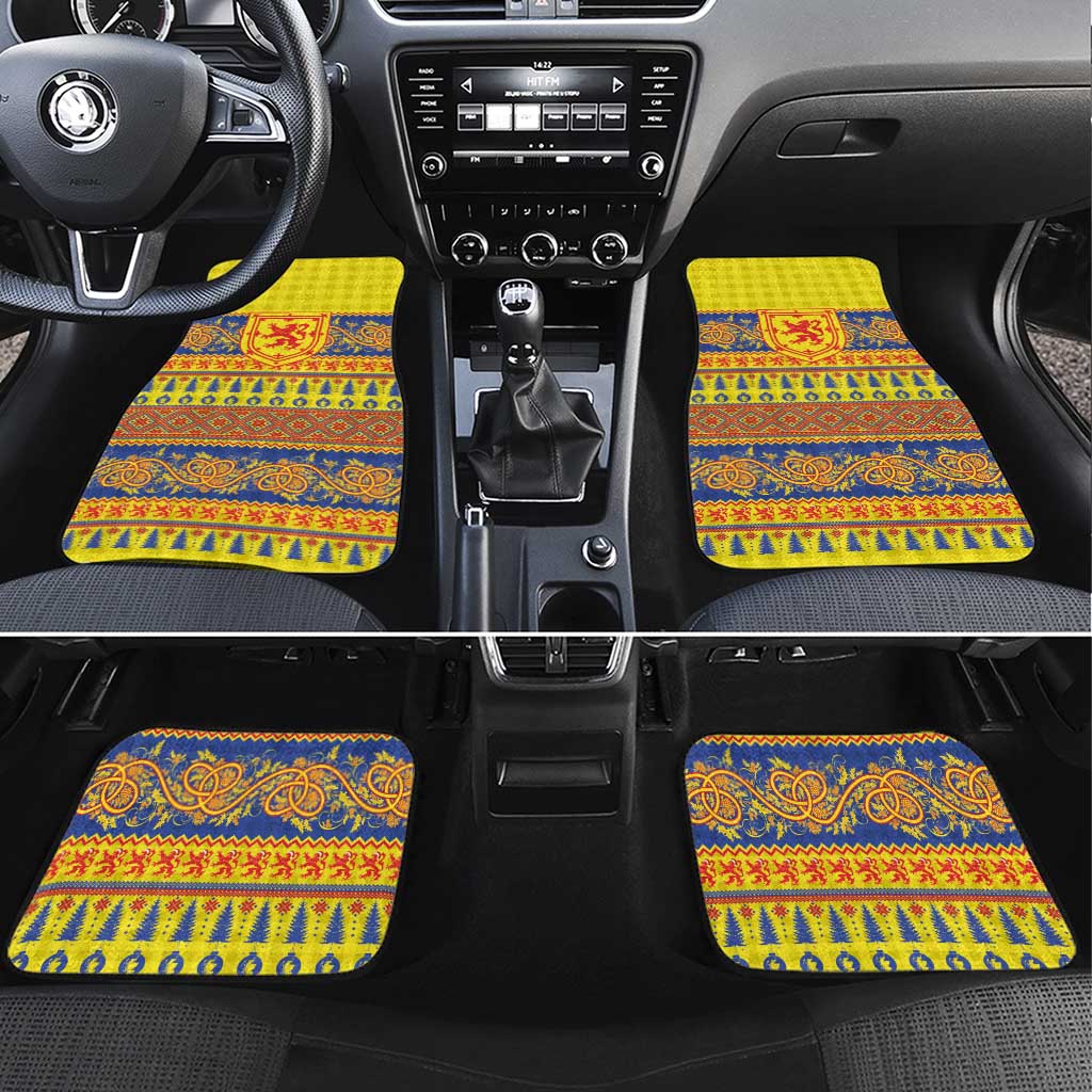Scottish Christmas Car Mats Scotland Thistle and Celtic Knot Yellow-Red Color - Wonder Print Shop