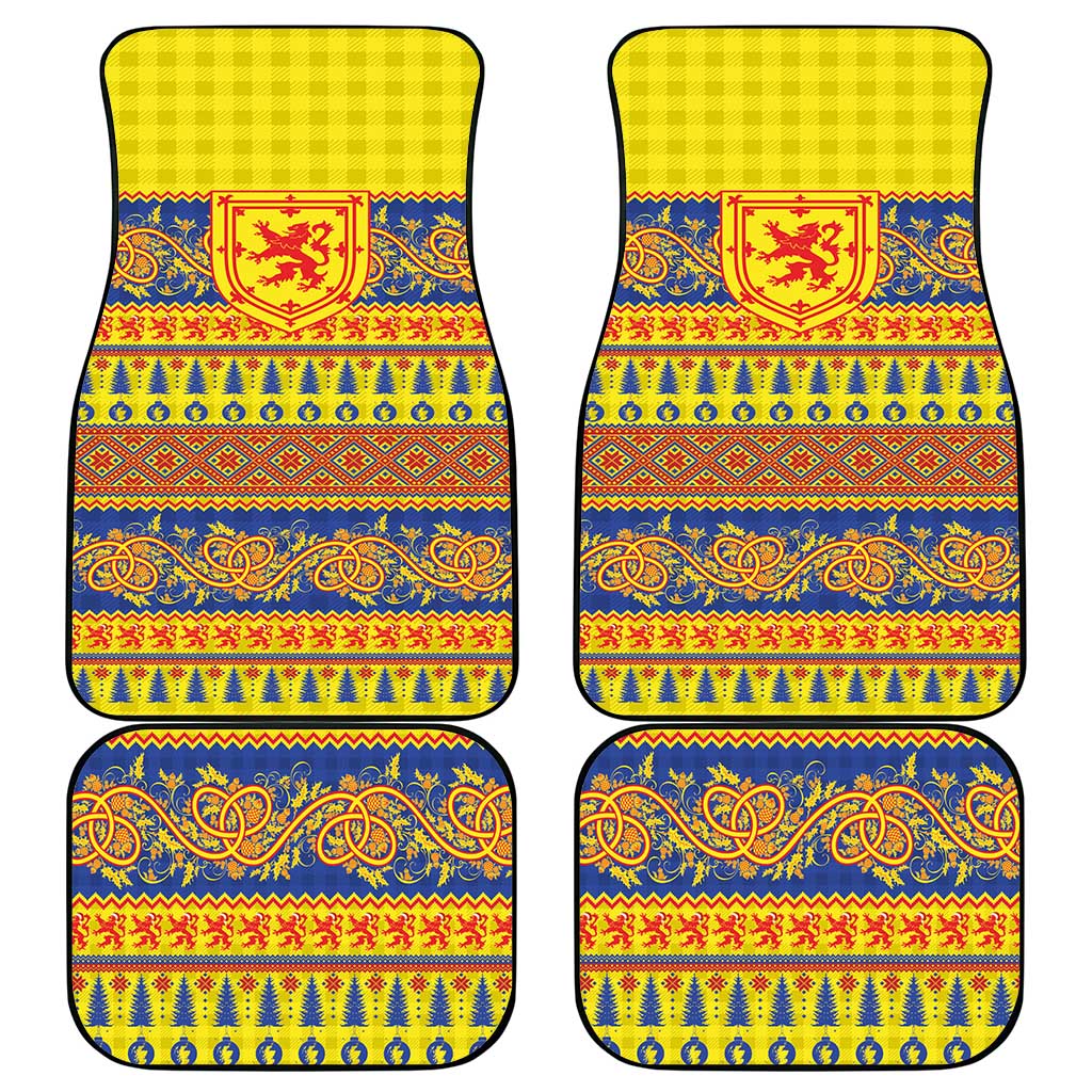 Scottish Christmas Car Mats Scotland Thistle and Celtic Knot Yellow-Red Color - Wonder Print Shop