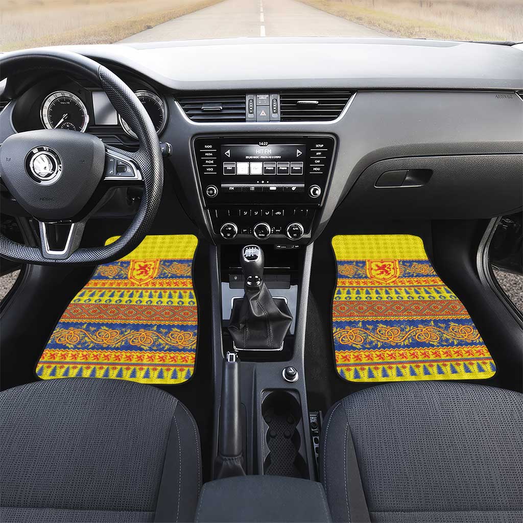 Scottish Christmas Car Mats Scotland Thistle and Celtic Knot Yellow-Red Color - Wonder Print Shop
