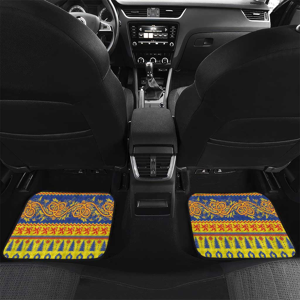 Scottish Christmas Car Mats Scotland Thistle and Celtic Knot Yellow-Red Color - Wonder Print Shop