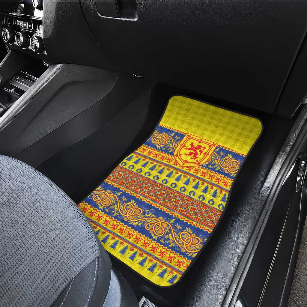 Scottish Christmas Car Mats Scotland Thistle and Celtic Knot Yellow-Red Color - Wonder Print Shop