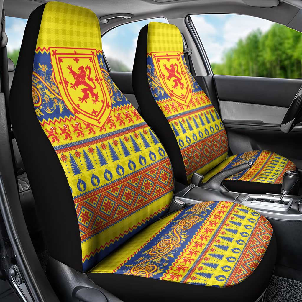 Scottish Christmas Car Seat Cover Scotland Thistle and Celtic Knot Yellow-Red Color - Wonder Print Shop