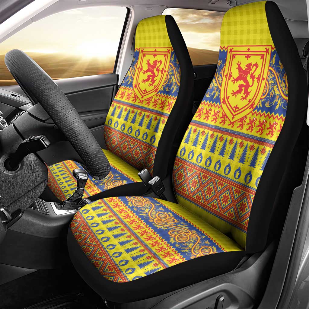 Scottish Christmas Car Seat Cover Scotland Thistle and Celtic Knot Yellow-Red Color - Wonder Print Shop