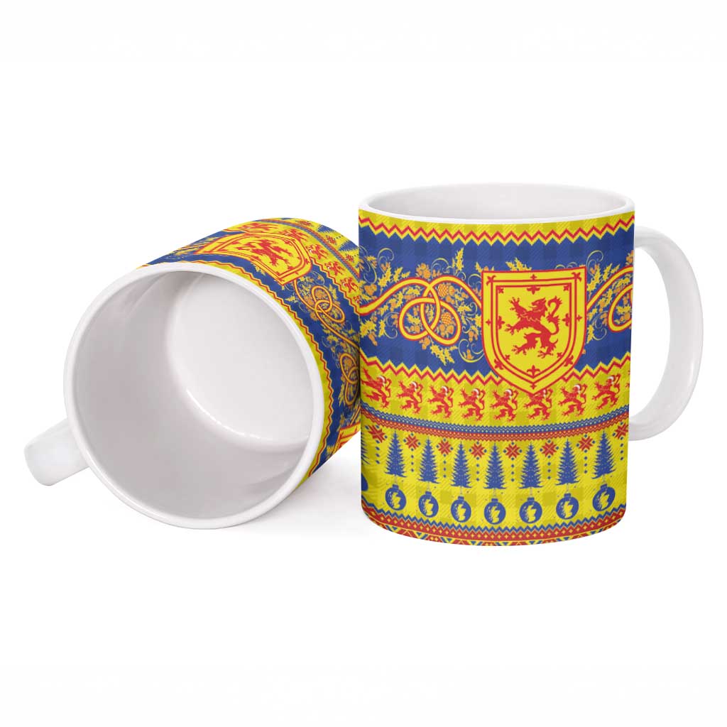 Scottish Christmas Ceramic Mug Scotland Thistle and Celtic Knot Yellow-Red Color - Wonder Print Shop