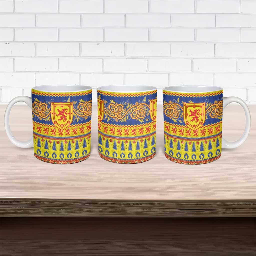 Scottish Christmas Ceramic Mug Scotland Thistle and Celtic Knot Yellow-Red Color - Wonder Print Shop