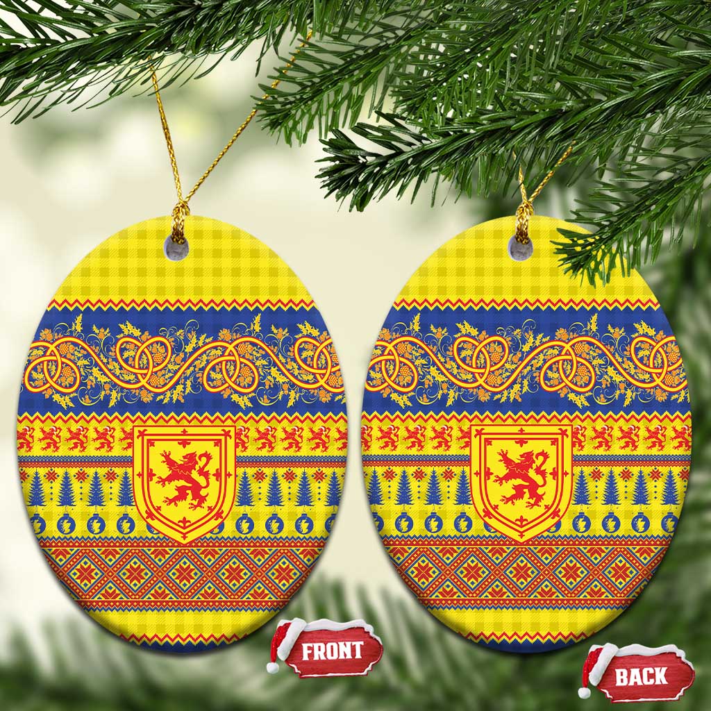 Scottish Christmas Ceramic Ornament Scotland Thistle and Celtic Knot Yellow-Red Color - Wonder Print Shop