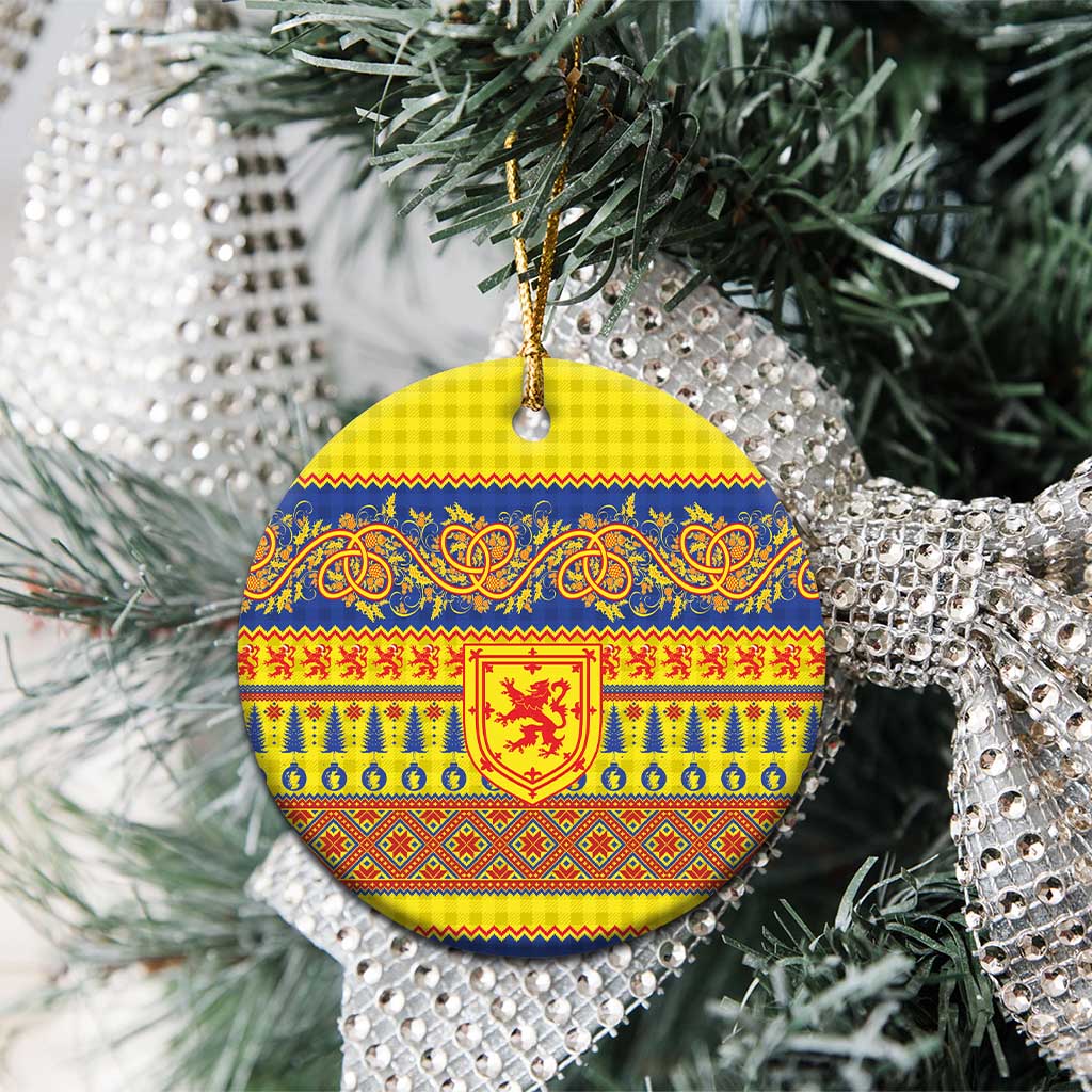 Scottish Christmas Ceramic Ornament Scotland Thistle and Celtic Knot Yellow-Red Color - Wonder Print Shop