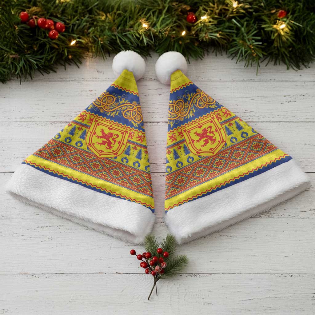 Scottish Christmas Santa Hat Scotland Thistle and Celtic Knot Yellow-Red Color - Wonder Print Shop