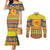 Scottish Christmas Couples Matching Mermaid Dress and Long Sleeve Button Shirt Scotland Thistle and Celtic Knot Yellow-Red Color - Wonder Print Shop
