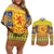 Scottish Christmas Couples Matching Off Shoulder Short Dress and Long Sleeve Button Shirt Scotland Thistle and Celtic Knot Yellow-Red Color - Wonder Print Shop