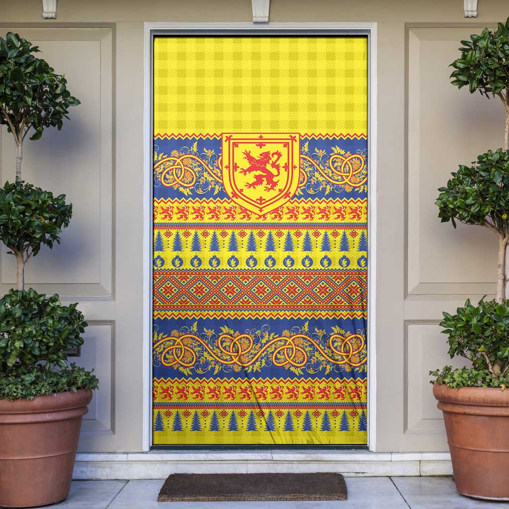 Scottish Christmas Door Cover Scotland Thistle and Celtic Knot Yellow-Red Color - Wonder Print Shop