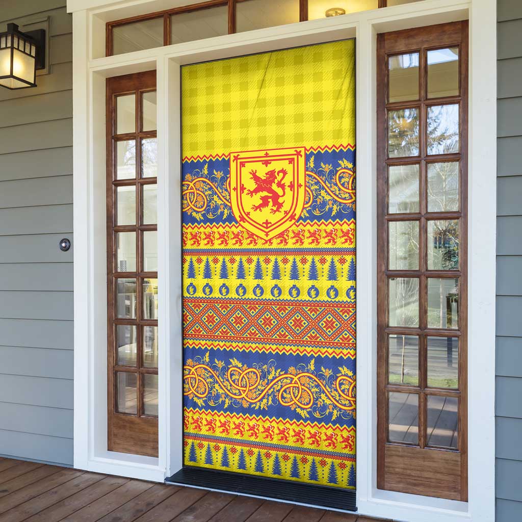 Scottish Christmas Door Cover Scotland Thistle and Celtic Knot Yellow-Red Color - Wonder Print Shop