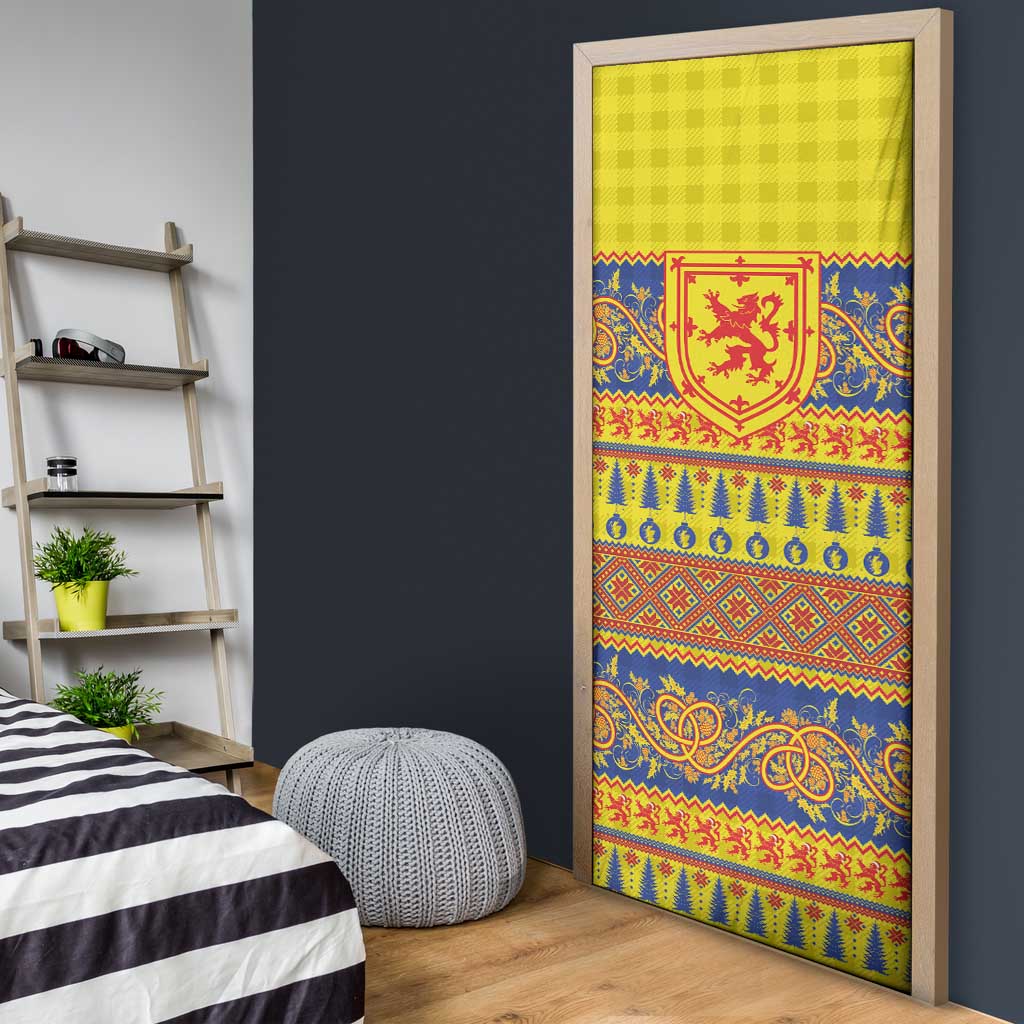 Scottish Christmas Door Cover Scotland Thistle and Celtic Knot Yellow-Red Color - Wonder Print Shop