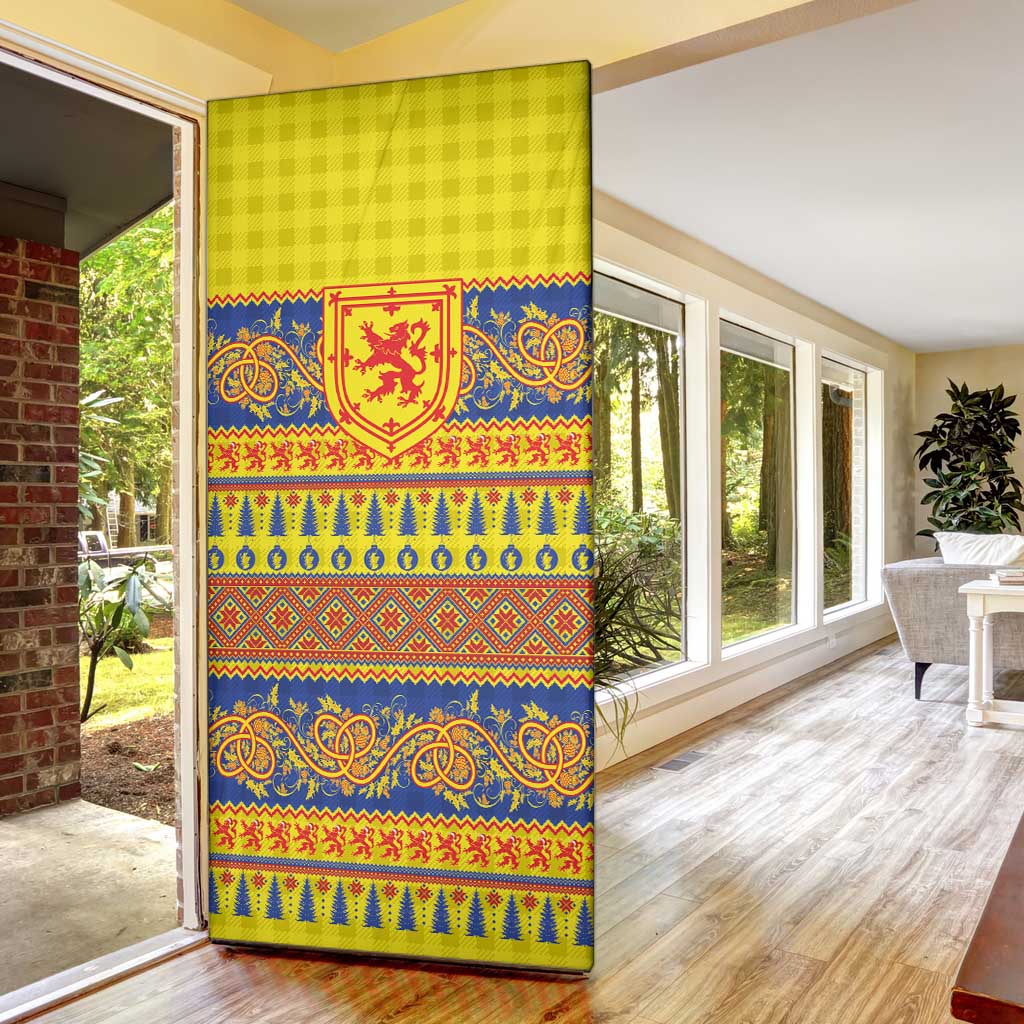 Scottish Christmas Door Cover Scotland Thistle and Celtic Knot Yellow-Red Color - Wonder Print Shop