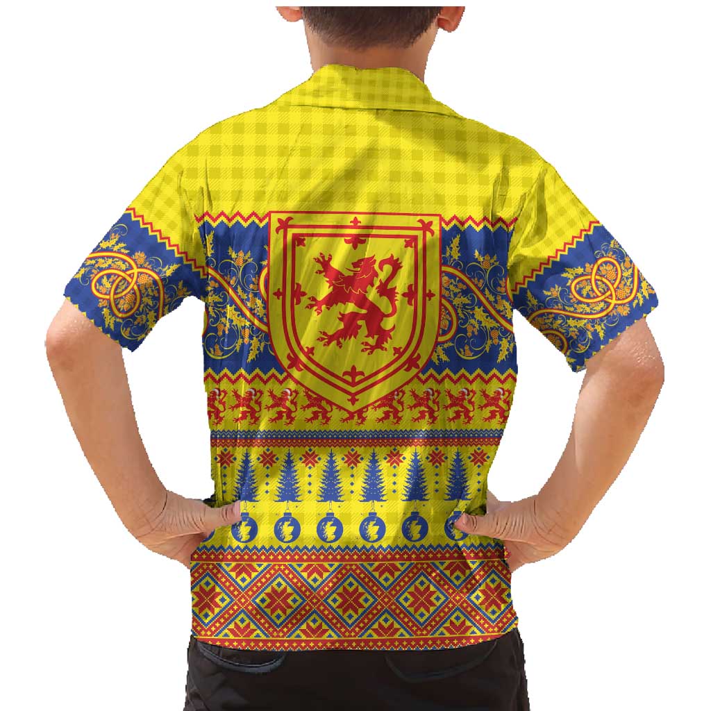 Scottish Christmas Family Matching Mermaid Dress and Hawaiian Shirt Scotland Thistle and Celtic Knot Yellow-Red Color - Wonder Print Shop