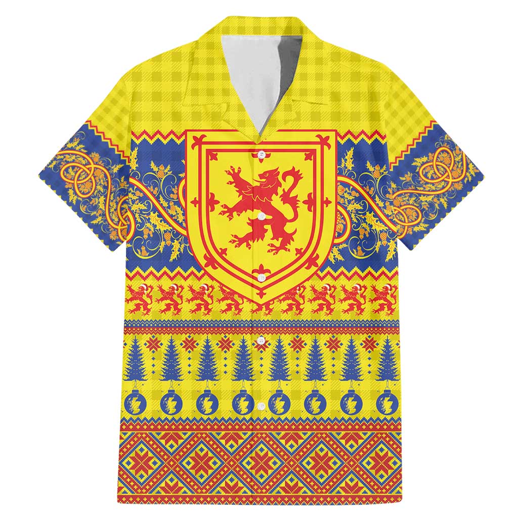 Scottish Christmas Family Matching Mermaid Dress and Hawaiian Shirt Scotland Thistle and Celtic Knot Yellow-Red Color - Wonder Print Shop