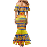 Scottish Christmas Family Matching Mermaid Dress and Hawaiian Shirt Scotland Thistle and Celtic Knot Yellow-Red Color - Wonder Print Shop