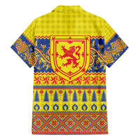 Scottish Christmas Family Matching Off Shoulder Maxi Dress and Hawaiian Shirt Scotland Thistle and Celtic Knot Yellow-Red Color - Wonder Print Shop